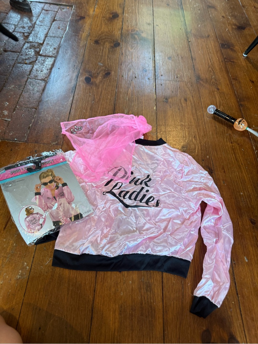 Pink Ladies Pink Satin Bomber Jacket and Scarf